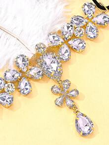 1pc 1920s New Feather Headpiece, European And American Water Drop Hair Chain - Gold - View 4