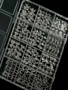 120pcs 3D Silver Bow Nail Art Charms, 12-Grid Y2K Alloy Bow Nail Art Charms, Luxury Shiny Silver Bow Nail Art Studs, 12 Types Silver Bow Nail Art Charms DIY - Multicolor - View 3