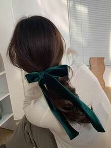 1条法式蝴蝶结长丝带发圈，可作腕带使用，适合日常佩戴，优雅马尾发圈，发绳，弹性发圈，发圈，发饰，头饰 - 黑色 - 查看 3