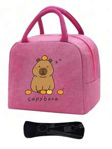 1pc Lunch Bag With Capybara Pattern,Cute Polyester Lunch Tote,Handheld Bags,Portable Lunch Bag, Lunch Box For Adults, Large Capacity Multi-Pocket Lunch Bag, Work Lunch Bag, Tote Bags, Portable Cooler Bags, Ice Packs, Storage Bags, For Travel, Work, Picnic, Outdoor Activities - Capybara-Themed Handbag, For Teenager, Outdoor Essentials,As Holiday Gifts Or Birthday Gifts To Family Or Friends