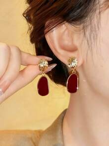 5对奢华时尚百搭红色几何耳环，复古精致水钻和仿珍珠耳环套装，适合女士日常和节日佩戴 - 五件套 - 查看 5