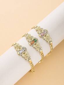 3pcs/Set Gelang Bunda Maria dengan Dekorasi Pilihan Warna, Desain Rantai Emas Enamel Zirkonia 3A, Perhiasan Wanita Gaya Religius, Gelang yang Dapat Diatur, Hadiah Pakaian Doa/Gereja Kristen, Bahan Tembaga yang Indah dan Tahan Lama, Pilihan Multi-Warna - warna - View 6