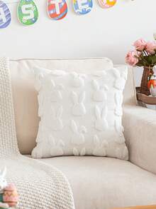 1 pieza/2 piezas Funda de cojín decorativa suave y esponjosa con diseño de conejo blanco, adecuada para dormitorio, mesita de noche, sofá, decoración de Pascua - Blanco - Ver 11