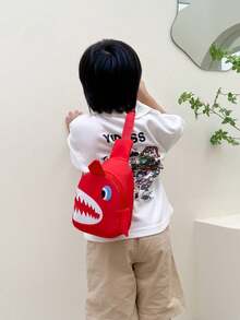 1pc Cartoon Shark Print Nylon Fabric Zipper Closure Casual Crossbody Bag, Suitable For Ramadan And Daily Use - A - View 14