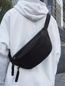 新款休闲简约男士单肩包，可装手机，斜挎包，适合学生，大容量腰包/背包，防水腰包，适合海滩、大学、学校、通勤、街头穿搭，胸包，工作日、周末、暑假旅行必备，大容量便携实用，个性化礼物，送给男士、男友、爸爸、丈夫的礼物，父亲节礼物，暑期大学生礼物，返校礼物，男士小包，男士单肩包，男士腰包，男士腰带包，防水背包 - 黑色 - 查看 5