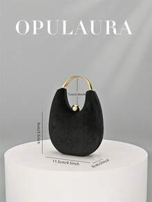 OpulAura 1 件装黑色天鹅绒材质，优雅水晶装饰手提包，2025 新款秋冬时尚派对金属肩带迷你钱包包，适合放置口红和珠宝配饰，适用于晚宴、婚礼、舞会、情人节等场合，无法容纳智能手机。 - 黑色 - 查看 5