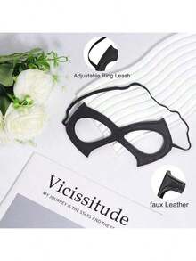 2pcs Black Mask, Black Eye Mask, Black Half Cat Eye Leather Mask, Suitable For Adult Women, Superhero Eye Mask Costume Accessory, Leather Material, Suitable For Halloween Costume - Black - View 5