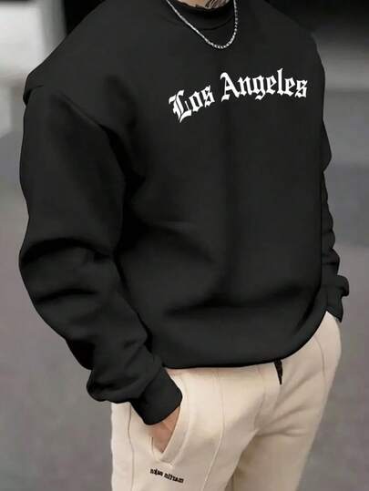 Hombre 004 Sudadera de cuello redondo para , Envío desde México|Camiseta con estampado "Los Angeles" de estilo atrevido, perfecta para un look urban contemporáneo