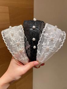 1件装女士时尚网纱花朵珍珠宽檐发箍，适合日常休闲佩戴、遮盖发际线、盘发及分叉发梢造型，是送给女友的百搭礼物，也适合季节性佩戴、节日及返校季，是一款发带、发箍等家居美发饰品。 - 彩色 - 查看 7