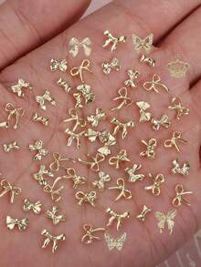 [50 Stück/100 Stück] Y2K Gold Schleife Nagel Schmuck, Gold Metall Schleife Nail Art Dekorationen, Luxus Nagel Accessoires, DIY Nagel Dekoration, geeignet für Frauen und Mädchen Nägel - Gold - Übersicht 5