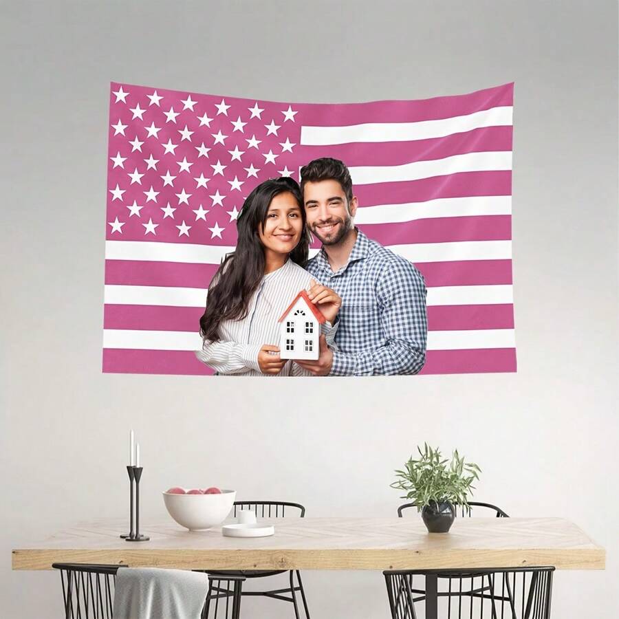 1 szt. personalizowany gobelin, możliwość dodania zdjęć i tekstu, odpowiedni na urodziny, wesele, Boże Narodzenie, imprezę, Dzień Ojca/Matki, wystrój domu, dekorację sypialni, wystrój akademika i powrót do szkoły - Wielokolorowe - Zobacz 1