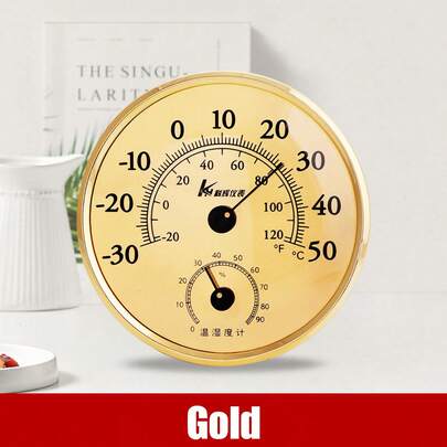 Medidor portátil de temperatura y humedad, rango de temperatura de -30°C a 50°C, medición de humedad del 20% al 100%, esfera circular de fácil lectura con indicadores de color, montable en pared o de pie, apto para uso en interiores y exteriores, sin electricidad