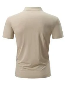 Men's Summer Short Sleeve Polo Shirt, High Stretch Quick Dry Breathable Solid Color T-Shirt, Suitable For Casual, Business, Commuting - Khaki - View 4