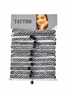 12pcs Gothic Style Handmade Woven Fishline Tattoo Choker Necklace Set For Women