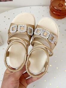 波西米亚风金色厚底凉鞋 | 水钻踝带度假鞋 - 金色 - 查看 6