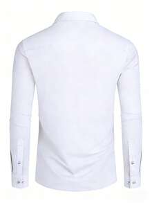 Camisa de Manga Larga de Unicolor con Cuello Mao para Hombre, Camisa Formal de Unicolor para Hombre, Camisa Casual/De Oficina de Unicolor con Botones en Una Sola Hilera, Adecuada para Uso Diario, Trabajo, Salidas y Fiestas, Combinable con Pantalones de Traje o Trajes para Bodas, Lunas de Miel, Otoño, Regalo para Hijos, Esposos, Novios y Padres - Blanco - Ver 4