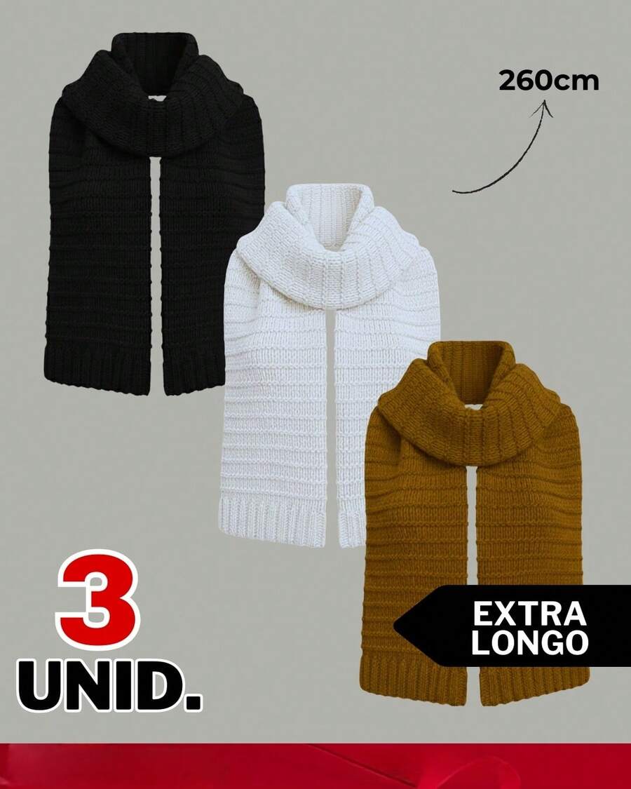 Kit 3 Peças Cachecol Tricot Unissex Premium Frio Cachecol Masculino Cachecol Feminino