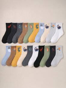 20 Pairs Kids Dinosaur Pattern Knee High Socks, Fashionable Casual Suitable For Boys And Girls, All Season Wear - Multicolor - View 6