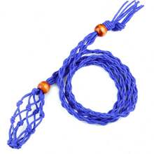 1件水晶石项链吊坠，天然石编织网袋吊坠，可调节手工网袋项链，配紫水晶原石