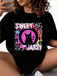 Camiseta de Gato Feline de los 90 Nostalgia con Estampado de Leopardoíris Tropical para Hombres, Mujeres y Niños 2026 nuevas camisetas impresas para mujeres, estilos populares, camisetas de primavera para mujeres, camisetas de invierno, camisetas de para mujeresás vendidas - Negro - Ver 1