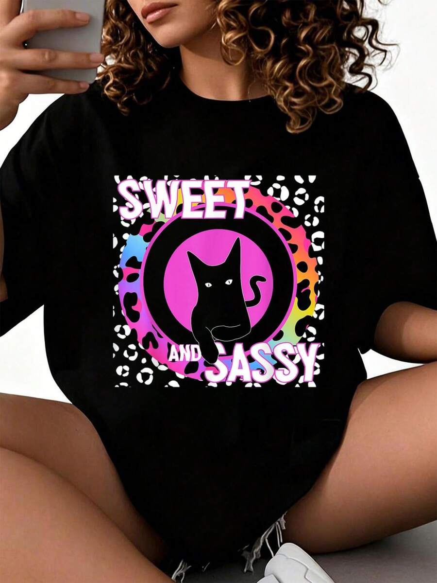 Camiseta de Gato Feline de los 90 Nostalgia con Estampado de Leopardoíris Tropical para Hombres, Mujeres y Niños 2026 nuevas camisetas impresas para mujeres, estilos populares, camisetas de primavera para mujeres, camisetas de invierno, camisetas de para mujeresás vendidas - Negro - Ver 1