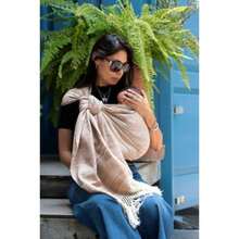 JCH-Rebozo Portabebé Artesanal Fular Corto 100% Algodón con detalle de articela 2.5 mts. con instructivo de nudos Capuchino - Capuchino - Ver 2