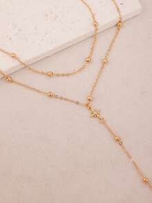 优雅Y字形长项链，女士精致长项链，时尚多层串珠吊坠项链，简约珠宝礼品 - 彩色 - 查看 2