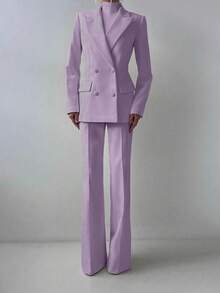3pcs Women Solid Color Camisole Top, Jacket And Pants Set, Autumn/Winter Spring - Mauve Purple - View 3