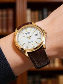 Casio Đồng hồ nữ DRESS Series thời trang tối giản, phong cách công sở thường ngày, hiển thị ngày bằng chữ số La Mã, chống nước, máy quartz, dây da thật, kiểu dáng Nhật Bản/Hàn Quốc, mặt số trắng MTP-1183Q-7A - trắng - Xem 6