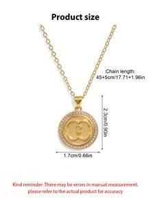MTOW Fashionable Clavicle Necklace Pendant, Round Coin Pendant Inlaid With Zirconia, Retro Style Necklace - Gold - View 9