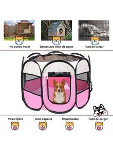 Plumín plegable para mascotas y gatos, corral portátil para perros pequeños, cachorros, gatitos, con funda de transporte gratuita y almohadilla impermeable, corral desplegable para - Rosa - Ver 2