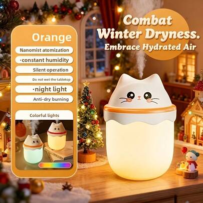 Cute Cat Shaped Humidifier, USB Powered Quiet Operation, Portable Desktop Humidifier With Night Light, Suitable For Home And Office Use, USB Powered, No Battery Required, Bedroom