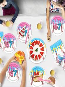 50Pcs Baseball Donut Drip 67th Birthday Disposable Tableware Set, Colorful Drip Glaze Baseball Print Paper Plates Cups Napkins, Adults Kids Sports Sweet Birthday Sports Lover Party Supplies Table Decor Essentials - Multicolor - View 3