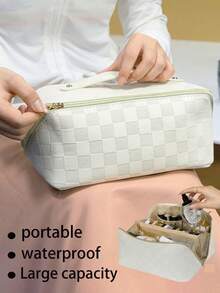 1pc PU Leather Travel Makeup Bag, Cosmetic Storage Pouch, Toiletry Organizer Bag For Skincare, Makeup, Brushes, Powder, Lipstick, Suitable For Beach, School, Bathroom, Holidays, Valentine's Day, Christmas Gifts For Mom, Family, Friends, Students, Essential For Autumn Travel - Brown - View 6