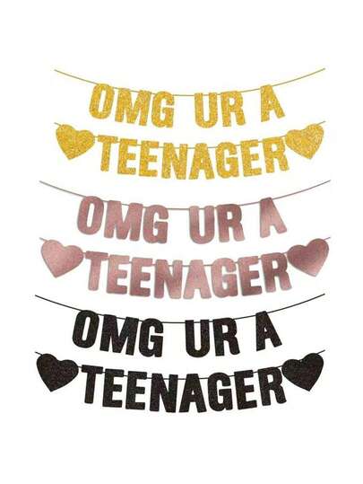 1 Set, OMG UR A Teenager DIY String Lights Banner - Rose Gold/Gold/Black Glitter, Happy 13th Birthday Decor, Cool Party Decorations, 13th Birthday Party Sign (Unisex), 13th Birthday Banner, 13th Teenager Birthday Decorations, Official Teen Party Supplies