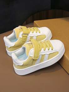 1 đôi giày thể thao da trẻ em unisex dễ thương, giày chạy bộ đế mềm chống trượt thoáng khí thời trang đa năng cho trẻ nhỏ/trẻ lớn, thích hợp cho mùa xuân, hè và thu. - Màu vàng - Xem 6