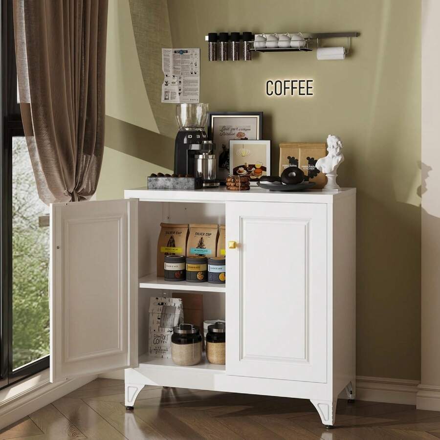 Coffee Bar Cabinet,Kitchen Storage Cabinet,White Buffet Cabinet With Storage And Adjustable Shelf,Sideboard Buffet Cabinets For Living Room - 白色 - 查看 1