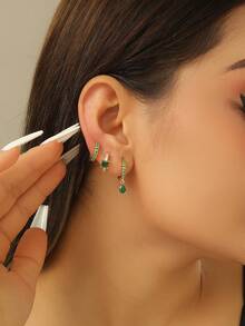 Bộ 6 chiếc khuyên tai hình giọt nước đính đá Cubic Zirconia thanh lịch, thời trang, màu hồng, xanh lá cây, xanh navy, xanh sapphire, đen, trắng, đỏ, đá sinh nhật, chất liệu đồng, không gây dị ứng, phù hợp cho phụ nữ đeo hàng ngày, lễ hội, dự tiệc, là món quà tuyệt vời. - màu xanh lá - Xem 4