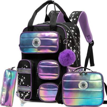 Cute Backpack For Girls Kids Backpack Set 3PCS With Lunch Box And Pencil Case School Bookbag Lightweight And Durable Back To School