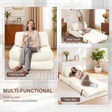 Folding Sofa Bed, Convertible Sleeper Chair With Extra Wide Seat, Oversized Foldable Floor Couch With Back Support & Pillow, Futon Mattress For Living Room/Bedroom/Adults, Single, Beige - 米色 - 查看 5