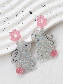 1 Pair Acrylic Easter Bunny Earrings, Cute Animal Bling Bling Flower Rabbit Funny Earrings Charm - Multicolor - View 4