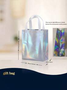 8pcs Holographic Reusable Non-Woven Gift Bags, White Handles, Sturdy Base - Foldable, Suitable For Birthday, Wedding, Easter And Holiday Celebrations, Gift Packaging | Shiny Gift Bags | Non-Woven, Small Gift Bags - Multicolor - View 8
