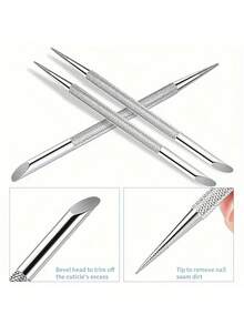 4支/2支/1支美甲钢推棒，美甲沙龙斜角钢推棒，双头美甲辅助工具，不锈钢美甲死皮推棒，死皮钢推棒 - 銀色 - 查看 5