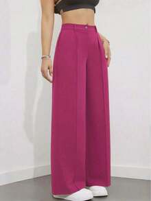 Women's High Waist Pleated Loose Fit Trousers, Suitable For Work And Casual Wear, Spring/Summer - 玫紅色 - 查看 4