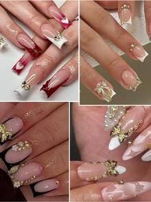 [50 Stück/100 Stück] Y2K Gold Schleife Nagel Schmuck, Gold Metall Schleife Nail Art Dekorationen, Luxus Nagel Accessoires, DIY Nagel Dekoration, geeignet für Frauen und Mädchen Nägel - Gold - Übersicht 2