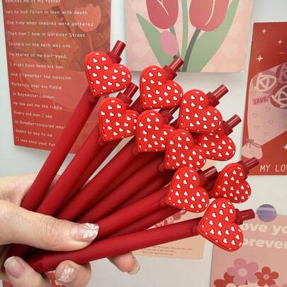 Cute & Simple Valentine's Day Heart Themed Retractable Ballpoint Pen, Campus Design Back To School & Valentine's Day Series, Pressurized Neutral Pen
