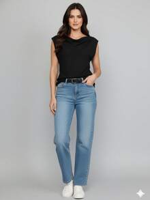 Blusa Feminina Assimétrica Gola Boba Elegante Decote 3 Em 1 | Slim e Plus Size - Preto - Visão 2