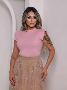 Blusas Femininas Básica Muscle Tee Minimalista T shirts feminina 100% Algodao Camiseta Luxo - Rosa Bebê - Visão 2