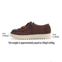 Women's New Casual Shoes, Suede Bohemian Style Loafers, Fringe Decor Lace-Up Thick Sole Sneakers - Brown - View 8