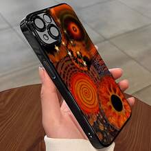 Un vibrante mundo de fantasía naranja con soles y estrellas en espiral. Esta elegante funda es compatible con los modelos  17, 16, 15, 14 Pro Max, 13, 12, 11, XR y XS Plus. Fabricada en silicona TPU, ofrece protección contra golpes y caídas, además de una sensación superior. Es un regalo ideal para familiares, amigos y seres queridos, y la elección perfecta para Año Nuevo. - Negro - Ver 1